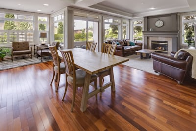 Completed hardwood floor in finished room