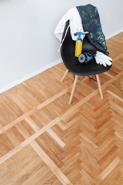 Herringbone pattern hardwood floor installation
