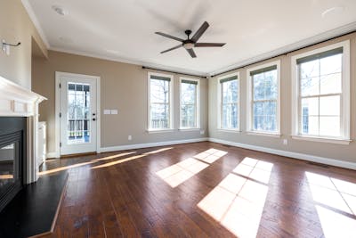 Finished hardwood floor in living room